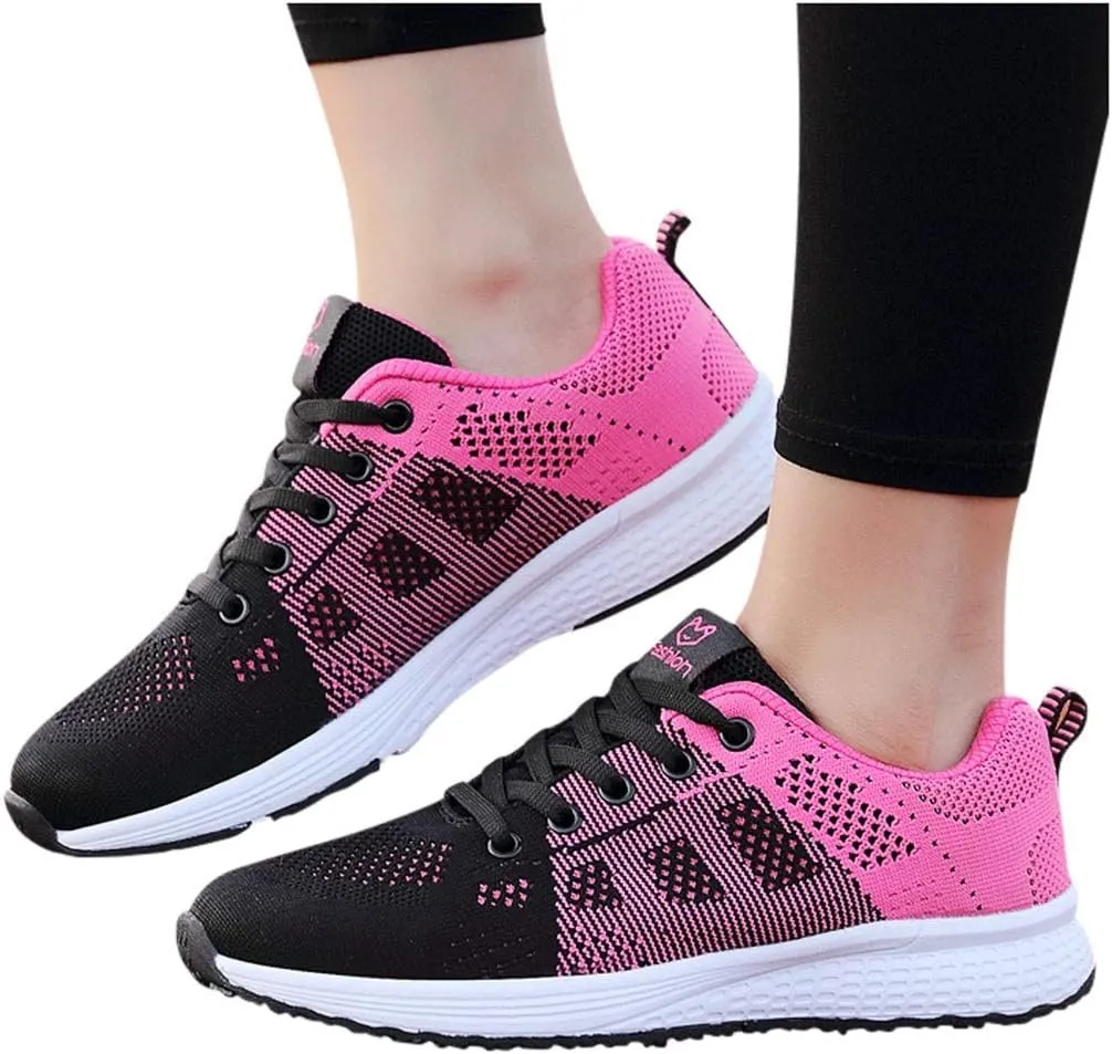 Women's Fashion Sneaker Non Slip Breathable Lightweight Comfortable Lace Up Running Shoes Mens Womens Loafer Shoes Black Platform Sneakers for Women
