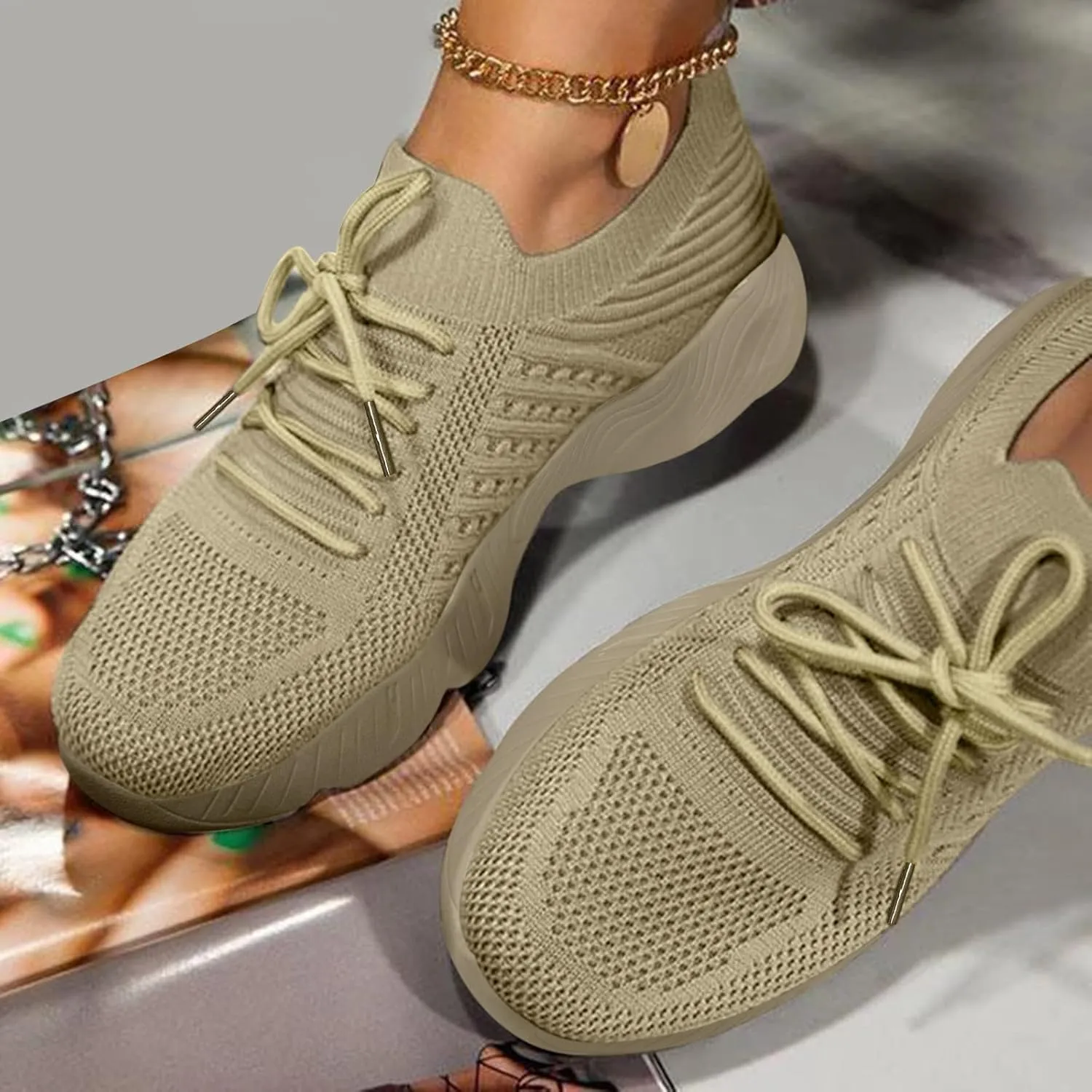 Women's Fashion Sneaker Non Slip Breathable Lightweight Comfortable Lace Up Walking Shoes Women Womens Orthopedic Loafers White Chunky Sneakers