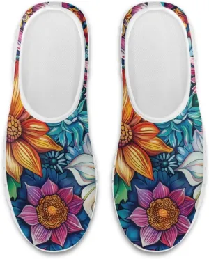 Women's Fashion Sneakers Lightweight Walking Casual Slip Ons Comfortable Flower Print Athletic Travel Shoes