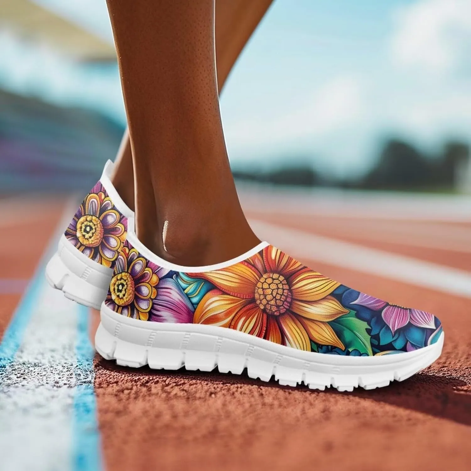 Women's Fashion Sneakers Lightweight Walking Casual Slip Ons Comfortable Flower Print Athletic Travel Shoes
