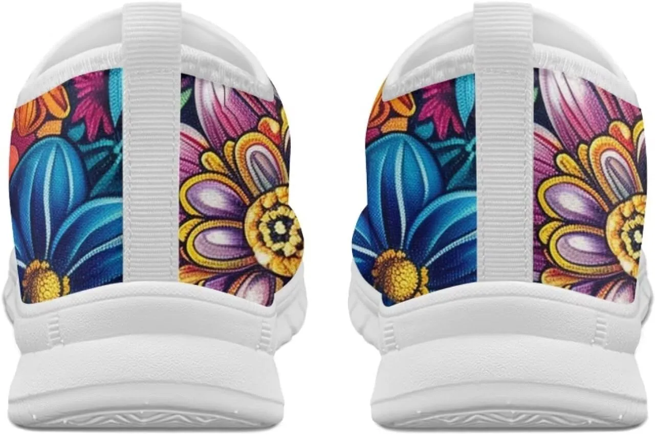 Women's Fashion Sneakers Lightweight Walking Casual Slip Ons Comfortable Flower Print Athletic Travel Shoes