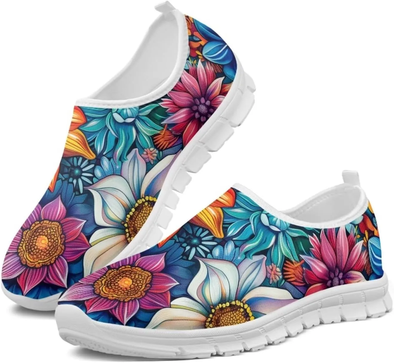 Women's Fashion Sneakers Lightweight Walking Casual Slip Ons Comfortable Flower Print Athletic Travel Shoes