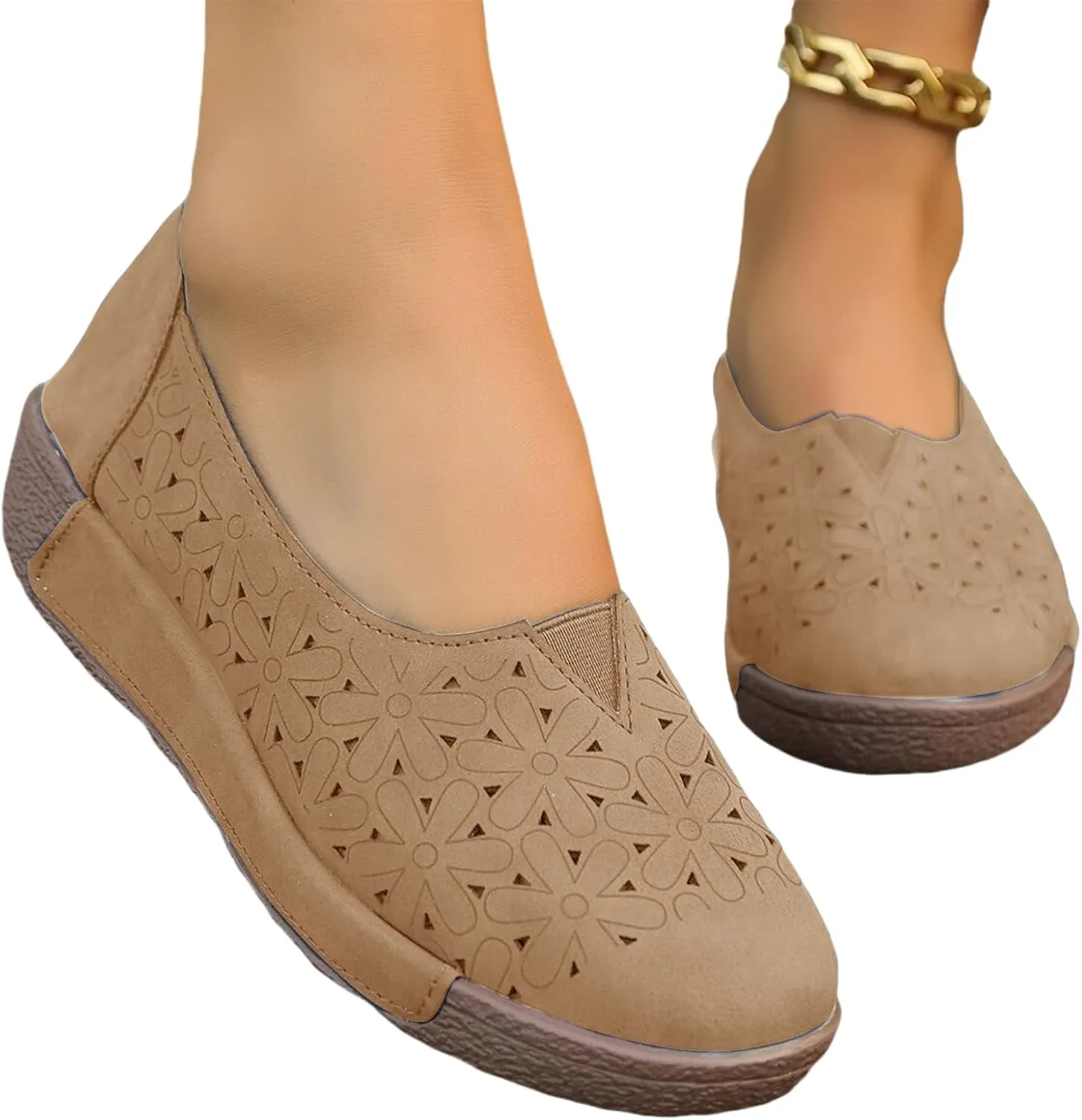 Women's Floral Ballet Flat Flats Shoes Slip On Flowers Round Toe Casual Dress Hollow Hole Summer Comfortable Work Office Fashion Trendy with Eyelets Cutout Comfort Rubber Sole Lazy Loafers