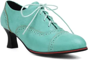 Women's Kitten Low Heel Oxfords Shoes Fashion Round Toe Lace Up Vintage Brogues Comfortable Wingtip High Heel Dress Pumps