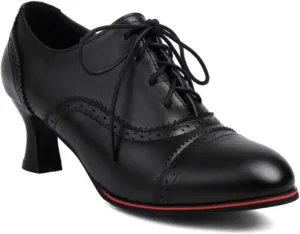 Women's Kitten Low Heel Oxfords Shoes Fashion Round Toe Lace Up Vintage Brogues Comfortable Wingtip High Heel Dress Pumps