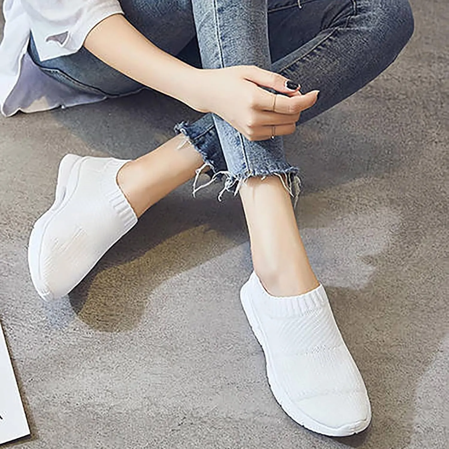 Womens Ladies Walking Running Shoes Slip On Lightweight Non Slip Work Shoes Women Winter Casual Shoes for Fall Shoes Sneakers Steel Toe Tennis Shoe White Loafers