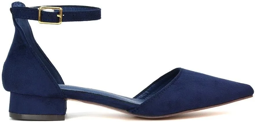 Women's Low Heel Point Toe Ankle Strap Court Shoes Ladies Wedding Dress Flat Pumps Size 5-10