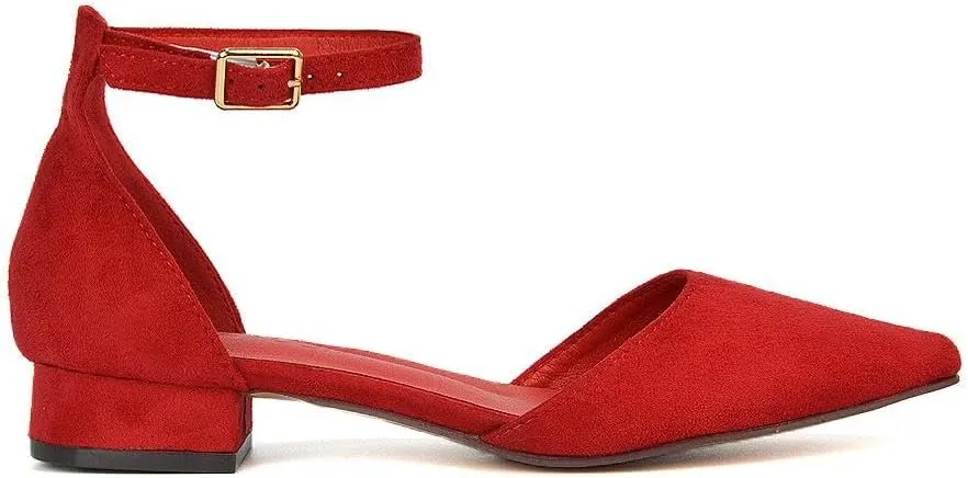 Women's Low Heel Point Toe Ankle Strap Court Shoes Ladies Wedding Dress Flat Pumps Size 5-10