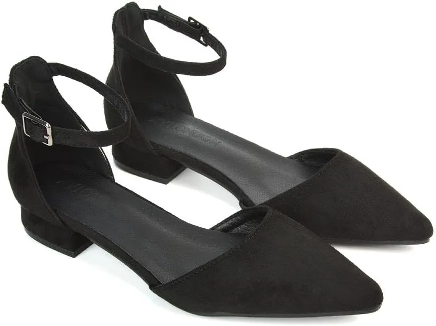 Women's Low Heel Point Toe Ankle Strap Court Shoes Ladies Wedding Dress Flat Pumps Size 5-10