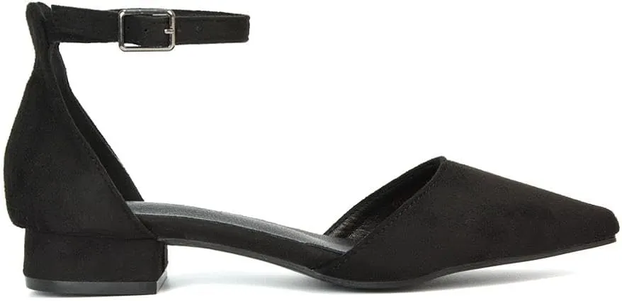 Women's Low Heel Point Toe Ankle Strap Court Shoes Ladies Wedding Dress Flat Pumps Size 5-10