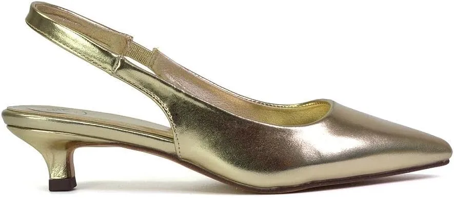Womens Low Kitten Heel Shoes Ladies Slingback Sandals Pointed Toe Party Bridal Evening Pumps Size 5-10