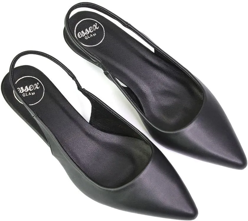 Womens Low Kitten Heel Shoes Ladies Slingback Sandals Pointed Toe Party Bridal Evening Pumps Size 5-10