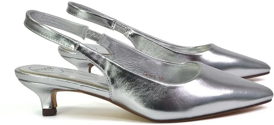 Womens Low Kitten Heel Shoes Ladies Slingback Sandals Pointed Toe Party Bridal Evening Pumps Size 5-10