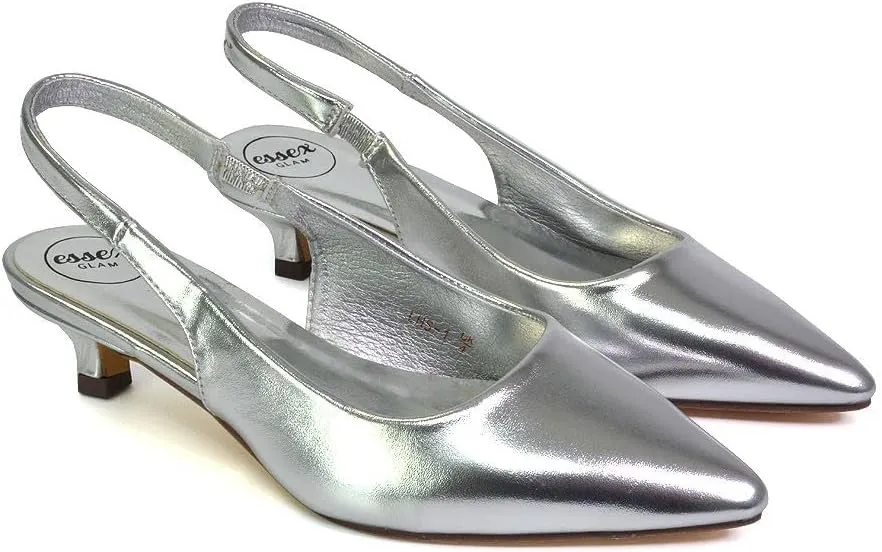 Womens Low Kitten Heel Shoes Ladies Slingback Sandals Pointed Toe Party Bridal Evening Pumps Size 5-10