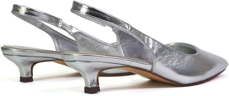Womens Low Kitten Heel Shoes Ladies Slingback Sandals Pointed Toe Party Bridal Evening Pumps Size 5-10