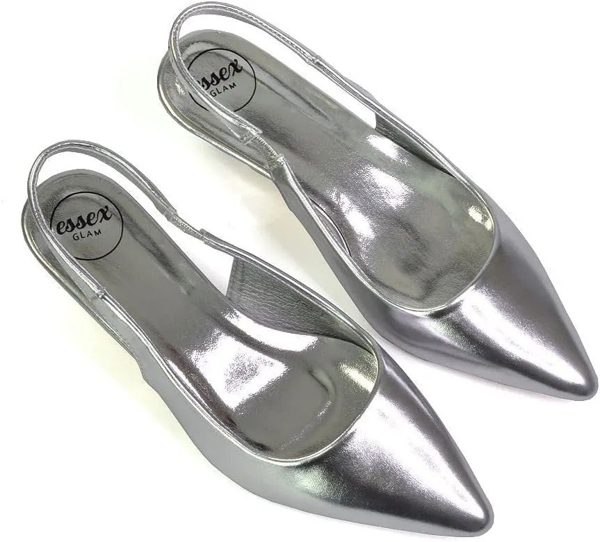 Womens Low Kitten Heel Shoes Ladies Slingback Sandals Pointed Toe Party Bridal Evening Pumps Size 5-10