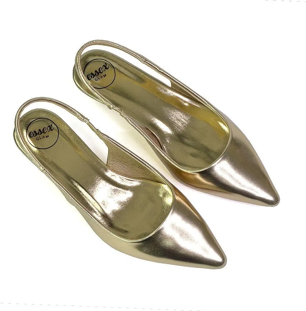 Womens Low Kitten Heel Shoes Ladies Slingback Sandals Pointed Toe Party Bridal Evening Pumps Size 5-10