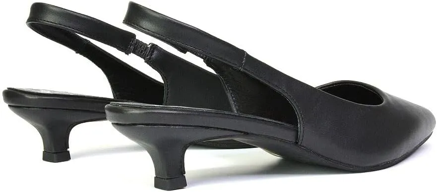 Womens Low Kitten Heel Shoes Ladies Slingback Sandals Pointed Toe Party Bridal Evening Pumps Size 5-10