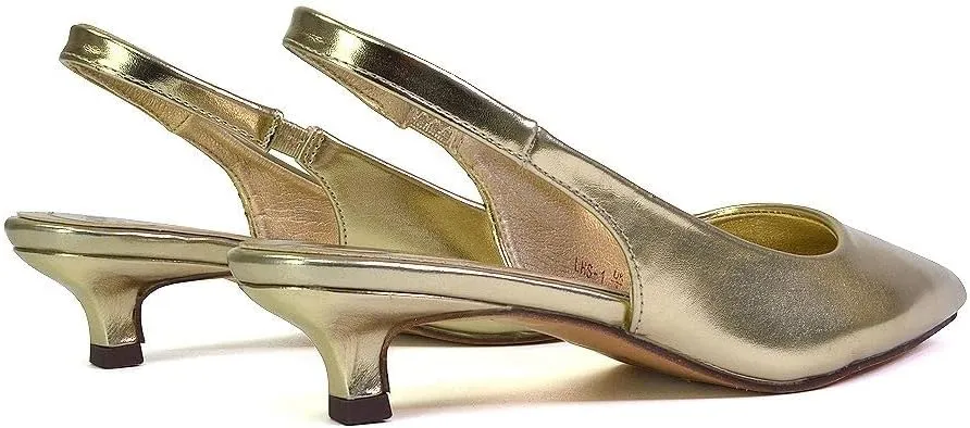 Womens Low Kitten Heel Shoes Ladies Slingback Sandals Pointed Toe Party Bridal Evening Pumps Size 5-10