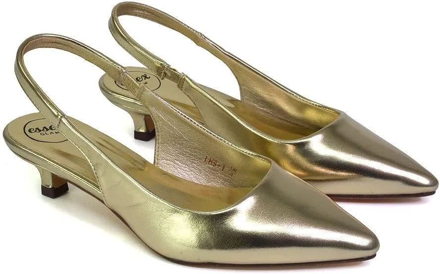 Womens Low Kitten Heel Shoes Ladies Slingback Sandals Pointed Toe Party Bridal Evening Pumps Size 5-10