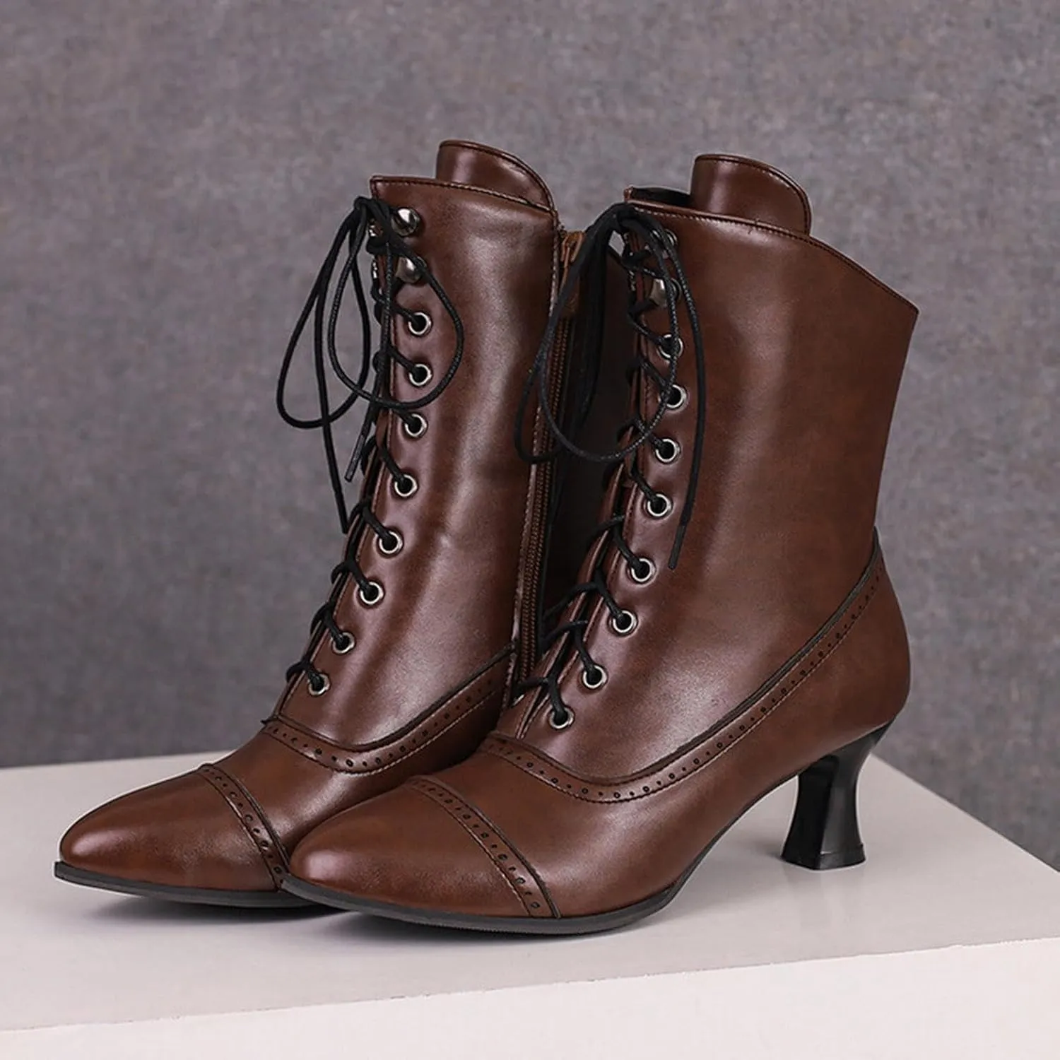 Women's Lug Sole Combat Ankle Bootie Lace up Low Chunky Block Boots Fashion Causal Shoes Side Zipper Pull On Chelsea Chukka
