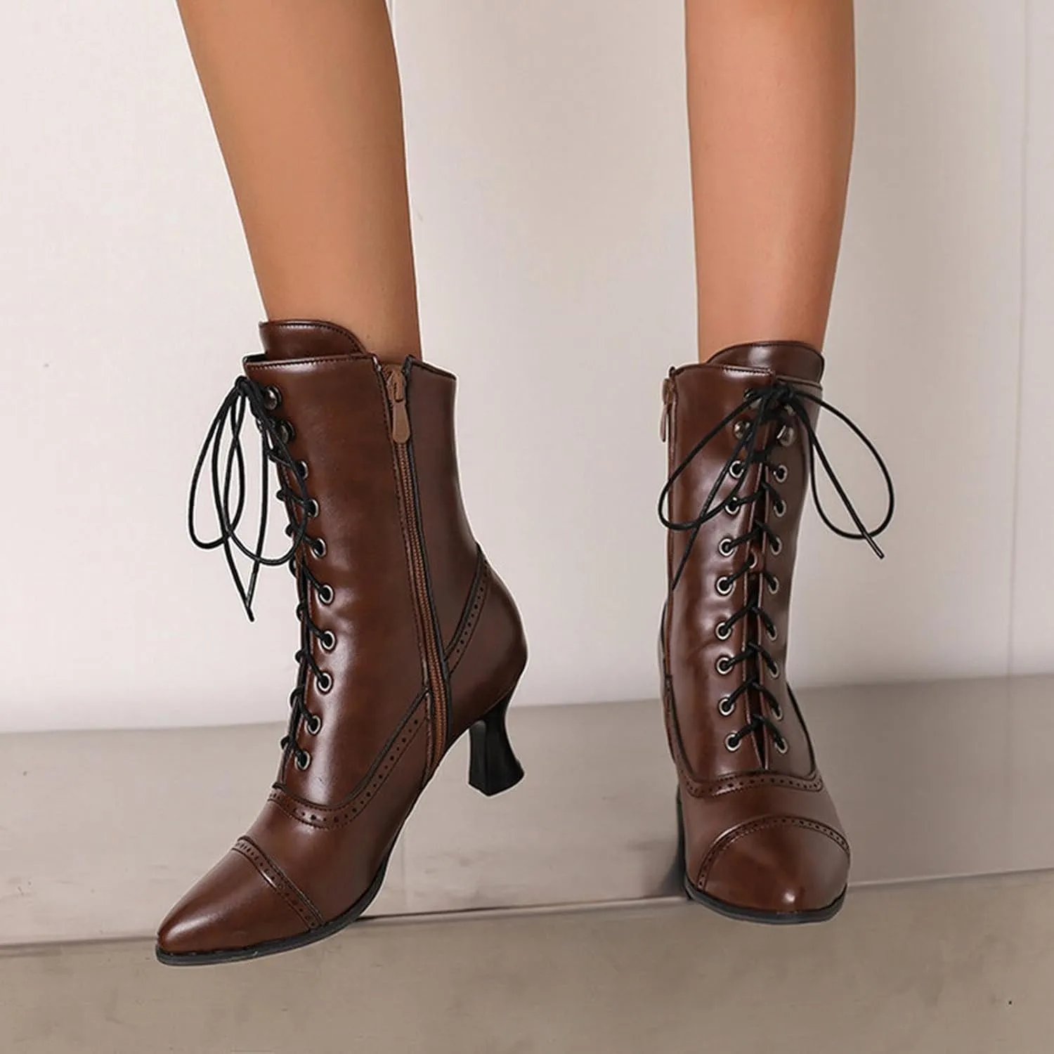 Women's Lug Sole Combat Ankle Bootie Lace up Low Chunky Block Boots Fashion Causal Shoes Side Zipper Pull On Chelsea Chukka
