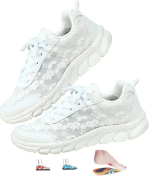 Women's Luxurious Orthopedic Sneakers, Breathable Mesh Anti-Slip Go Walk Shoes for Women Fashion White Lace Print Lace-Up Trainer Sandals