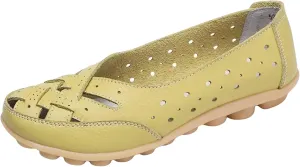 Women's Orthopedic Loafers Slip-On Outdoor Walking Flats Shoes Breathable Comfy Non Slip Shoes with Soft Arch Supportive Design New Cutout Shoe for Summer Beach