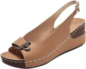 Women's Peep Toe Wedge Sandals Trendy Slip on Platform Outdoor Ankle Strap Sandal Summer Beach Shoes
