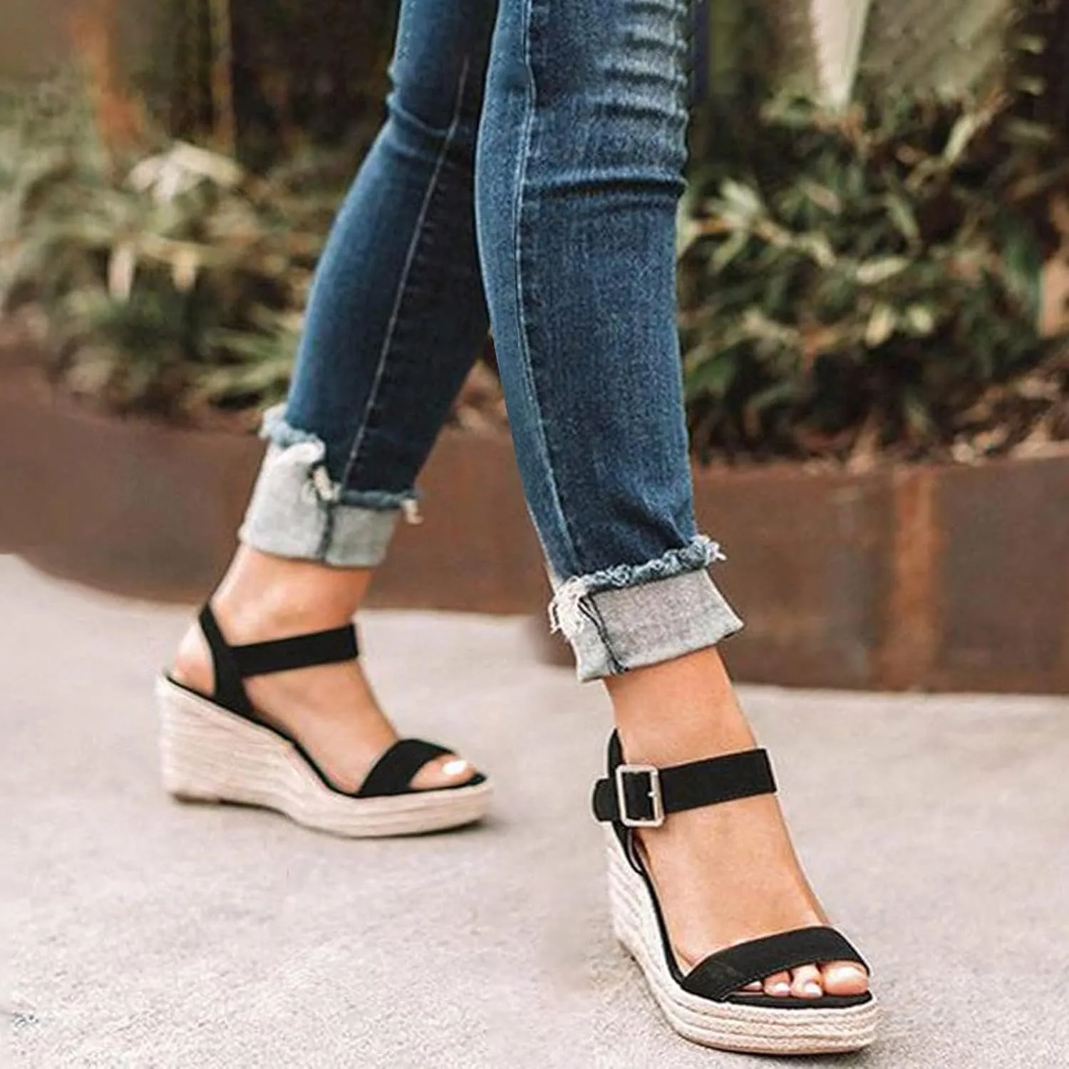 Women's Platform Sandals Open Toe Espadrilles Summer Dressy Slip on Ankle Strap Buckle Wedges Sandals