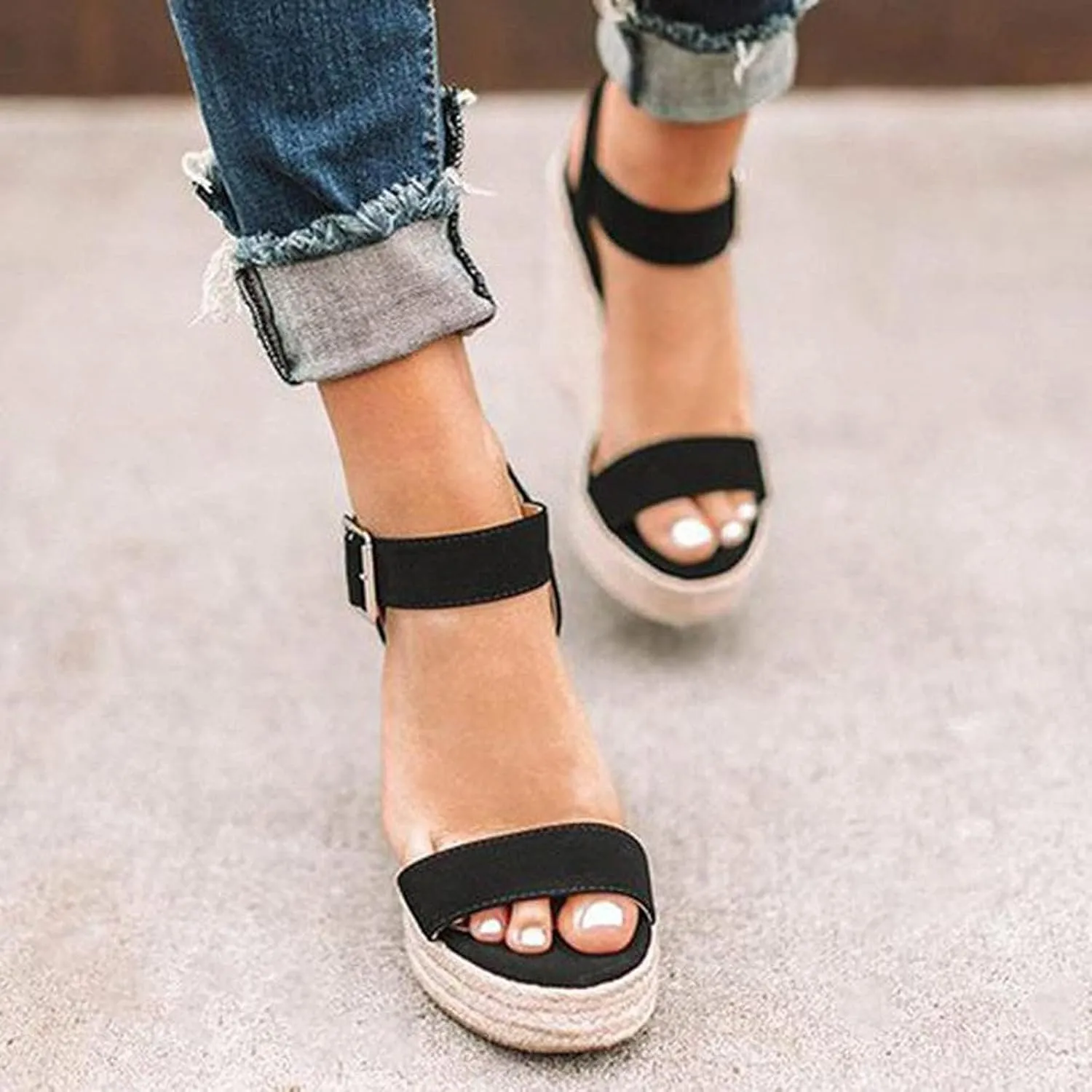 Women's Platform Sandals Open Toe Espadrilles Summer Dressy Slip on Ankle Strap Buckle Wedges Sandals