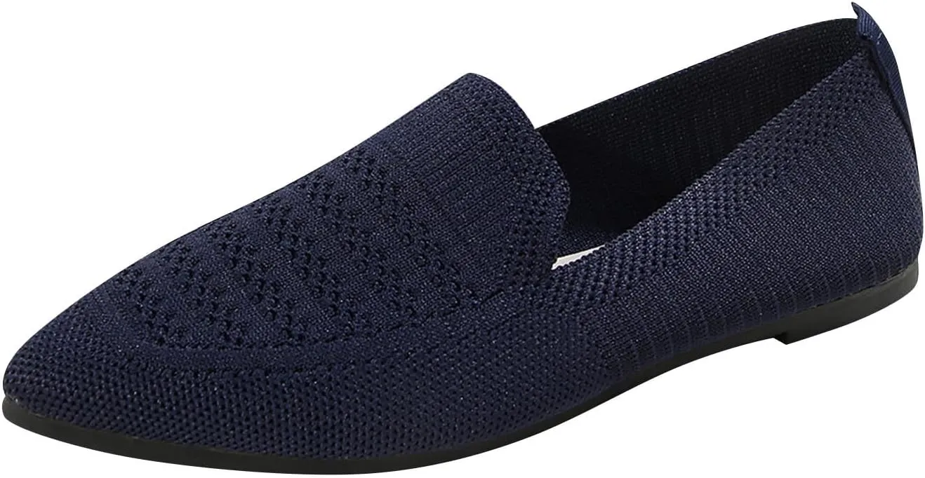 Women's Pointy Toe Loafers Extra Comfortable Knit Dress Shoes Cute Penny Loafer Slip On Ballet Flats Softable Shoes