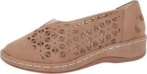 Womens Sandals Slip-on Platform Wedge for Women Slides Shoes Hollow Out Wide Toe Comfort Beach Boho Walking Round-Headed Loafer Vintage Non-Slip Comfortable Dressy Low Heels Flat Loafers