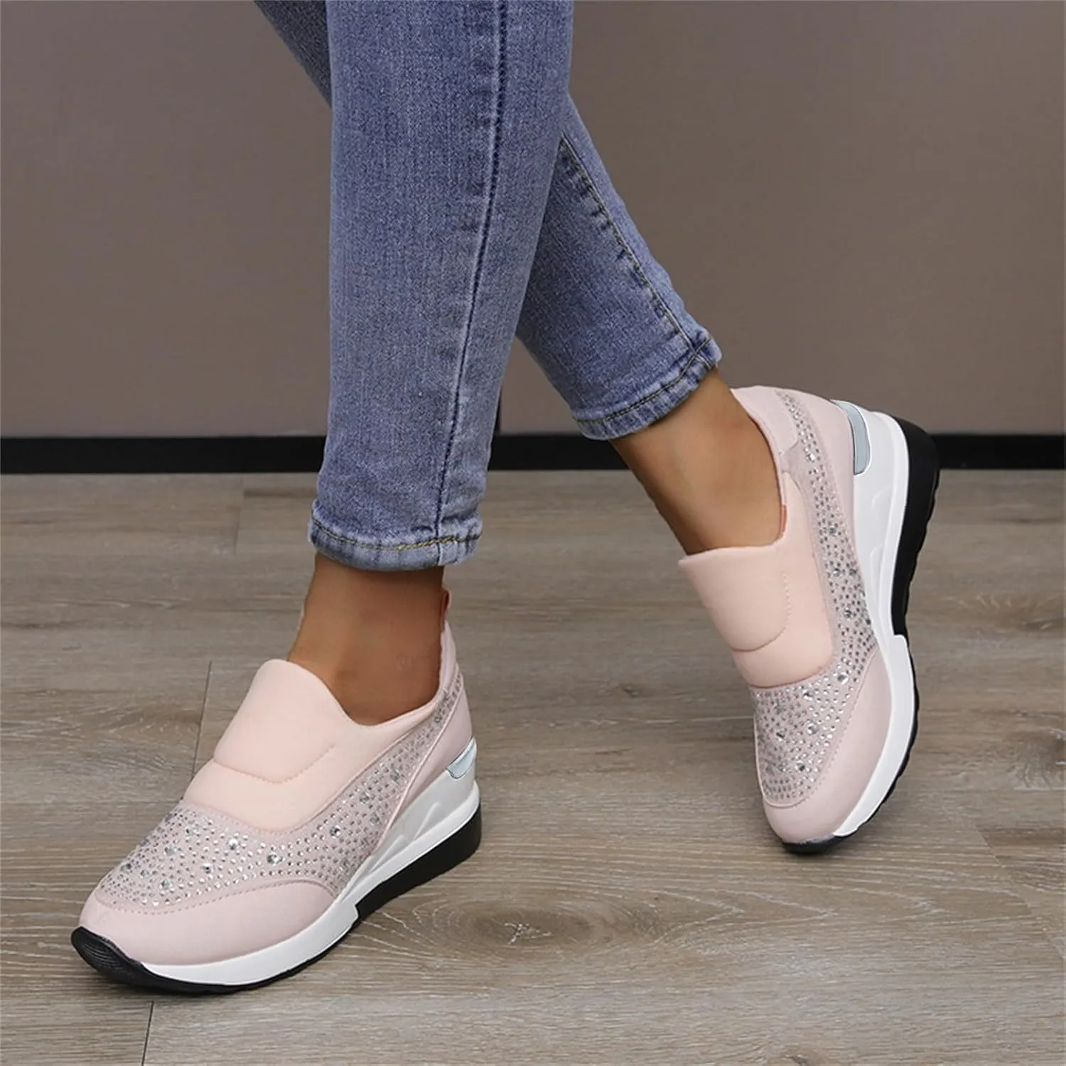Women's Sequins Sparkly Trainers Women Glitter Slip On Casual Comfortable Shoes Rhinestone Wedding Bridal Shiny Sneakers