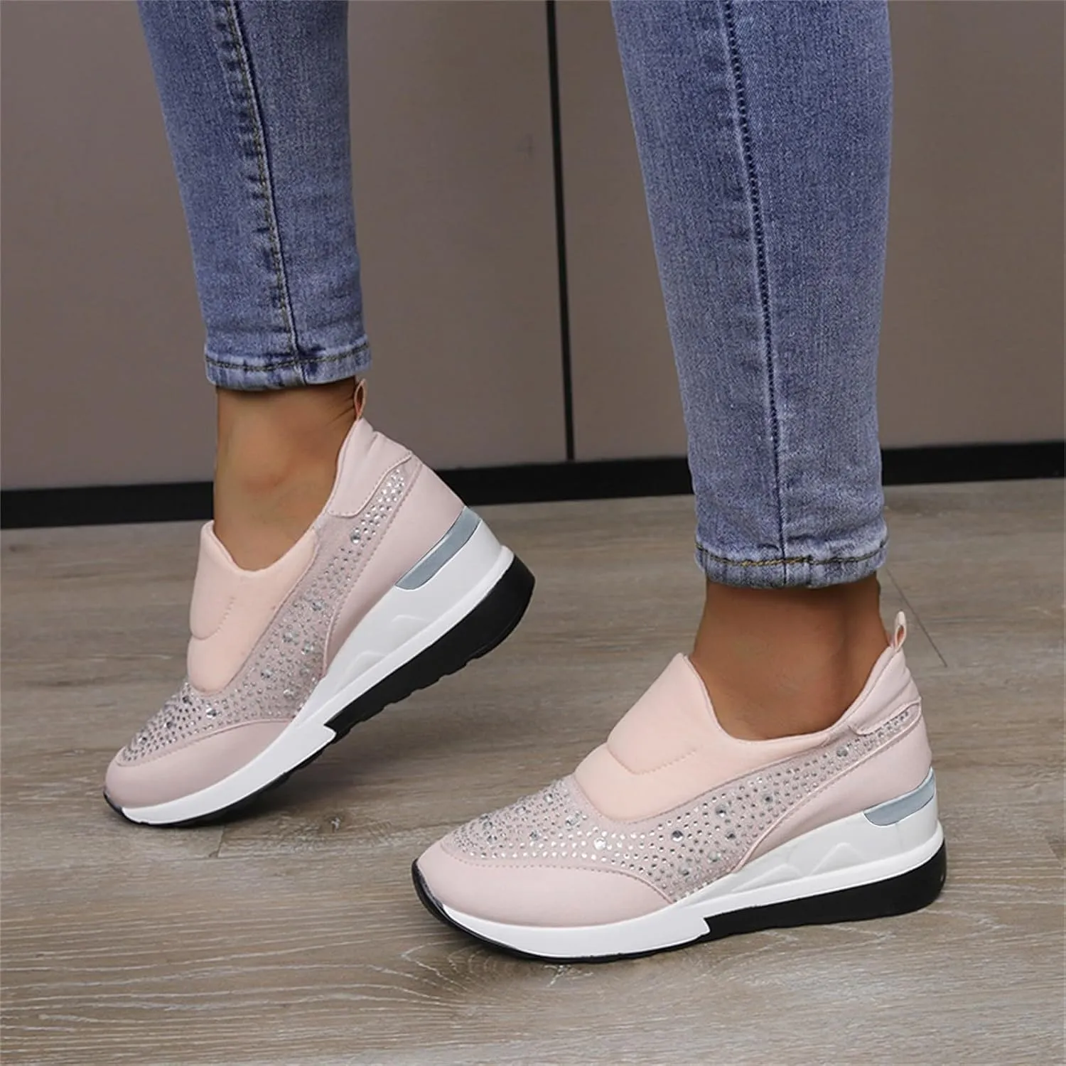 Women's Sequins Sparkly Trainers Women Glitter Slip On Casual Comfortable Shoes Rhinestone Wedding Bridal Shiny Sneakers
