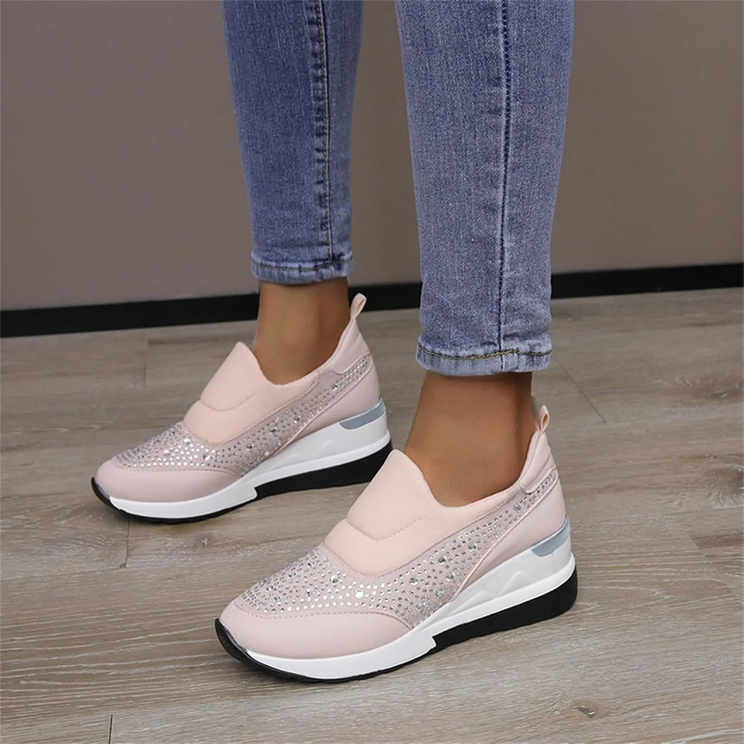 Women's Sequins Sparkly Trainers Women Glitter Slip On Casual Comfortable Shoes Rhinestone Wedding Bridal Shiny Sneakers