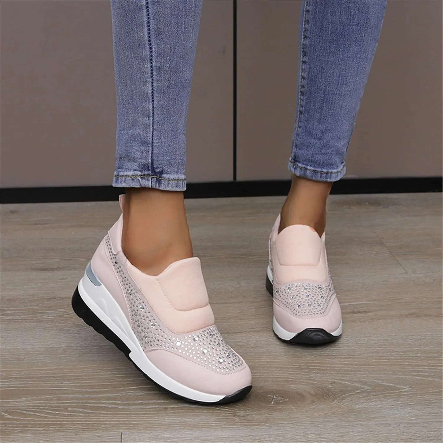 Women's Sequins Sparkly Trainers Women Glitter Slip On Casual Comfortable Shoes Rhinestone Wedding Bridal Shiny Sneakers
