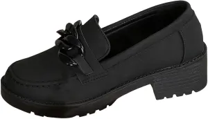 Women's Slip On Loafers Round Toe Solid Mary Jane Shoes Lug Sole Non Slip Walking Shoes Chunky Heel Shoes