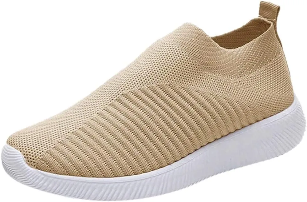 Women's Slip On Sneakers Lightweight Breathable Walking Shoes Women Flat Feet White Casual Shoes Walking Sneakers Brown Tennis Shoe White Loafers