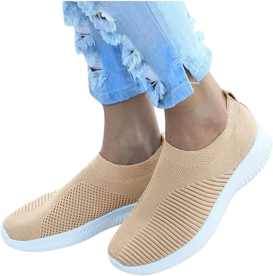 Women's Slip On Sneakers Lightweight Breathable Walking Shoes Women Flat Feet White Casual Shoes Walking Sneakers Brown Tennis Shoe White Loafers