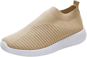 Women's Slip On Sneakers Lightweight Breathable Walking Shoes Women Flat Feet White Casual Shoes Walking Sneakers Brown Tennis Shoe White Loafers