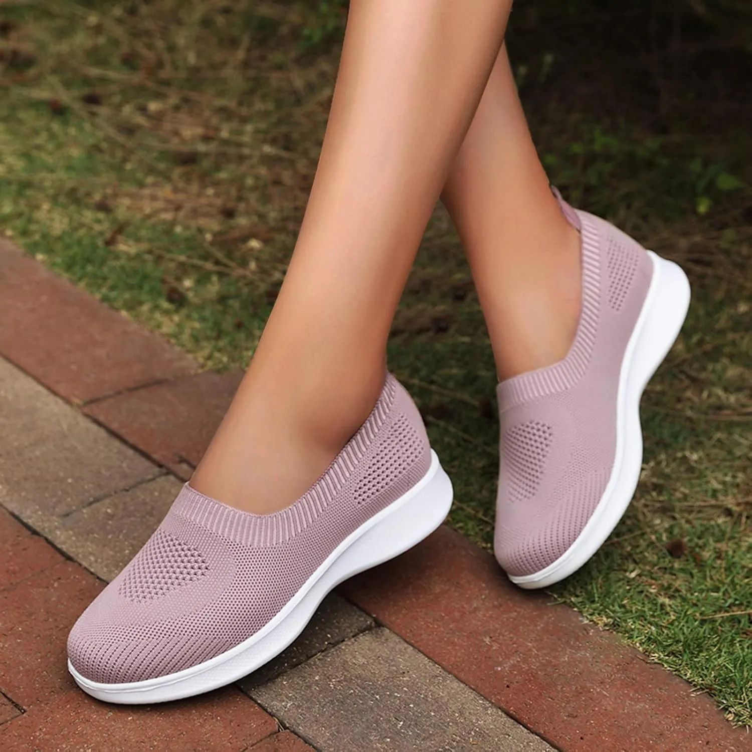 Women's Slip on Sneakers Shoes Woven Orthopedic Breathable Soft Shoes Walking Diabetic Foam Shoes Hands Free Slip in