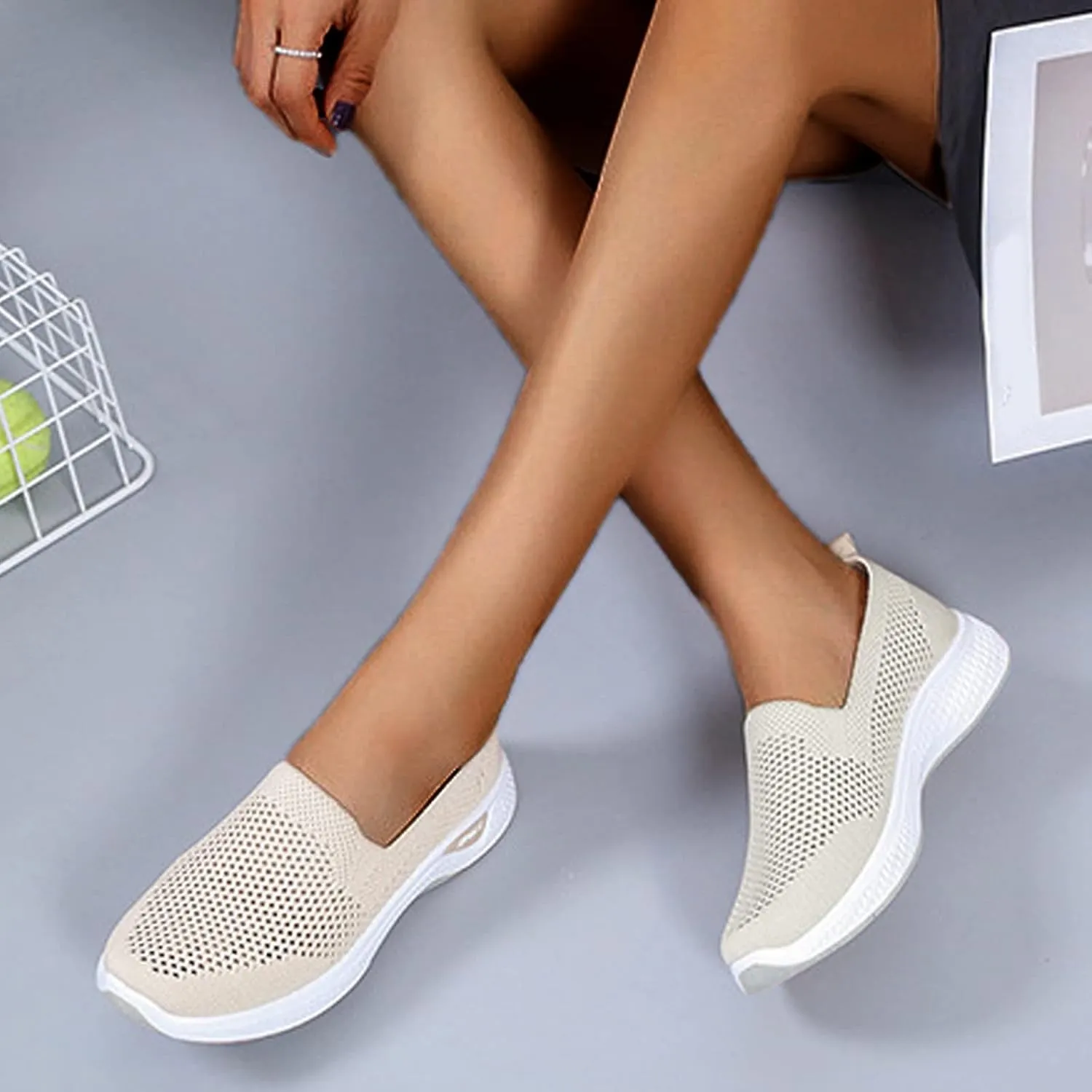 Women's Slip On Trainers, Casual Work Running Sneakers Orthopedic Shoes for Women UK Summer Sport Breathable Shoe