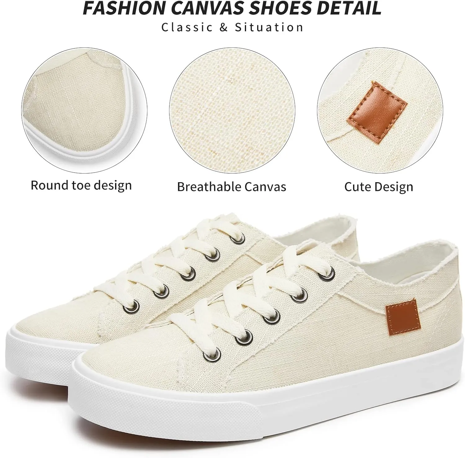 Women's Sneakers Canvas Shoes for Women Lace up Fashion Canvas Sneakers Classic Low Top Casual Shoes