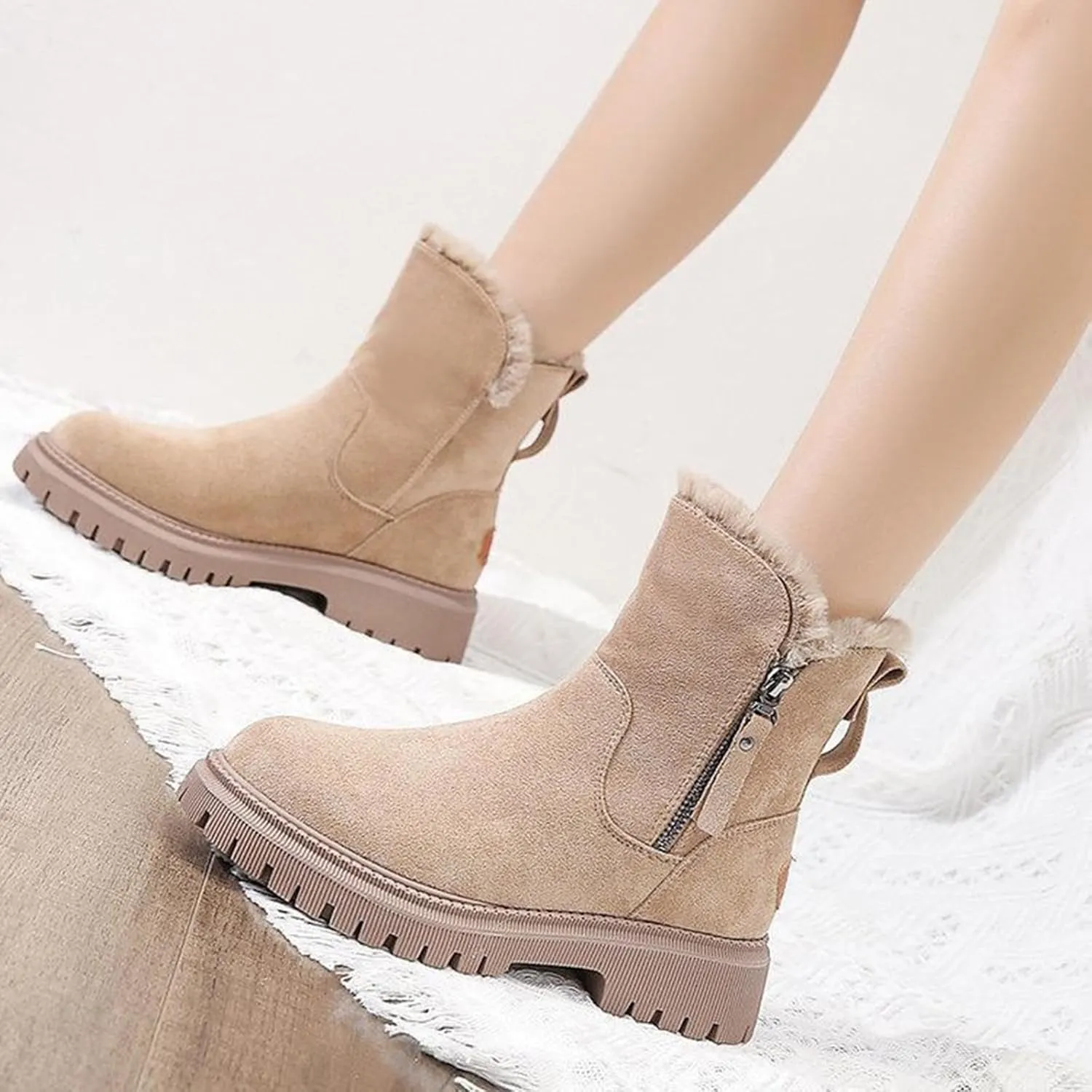 Womens Warm Fur Lined Winter Snow Boots Cosy Women's Leather Boots Real Wool Winter Boots for Ultimate Comfort
