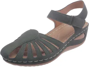 Women's Wedge Heels Ankle Strap Low Summer Sandals Closed Toe Hollow Out Orthopedic Bohemia Fishmouth Wedges Sandal