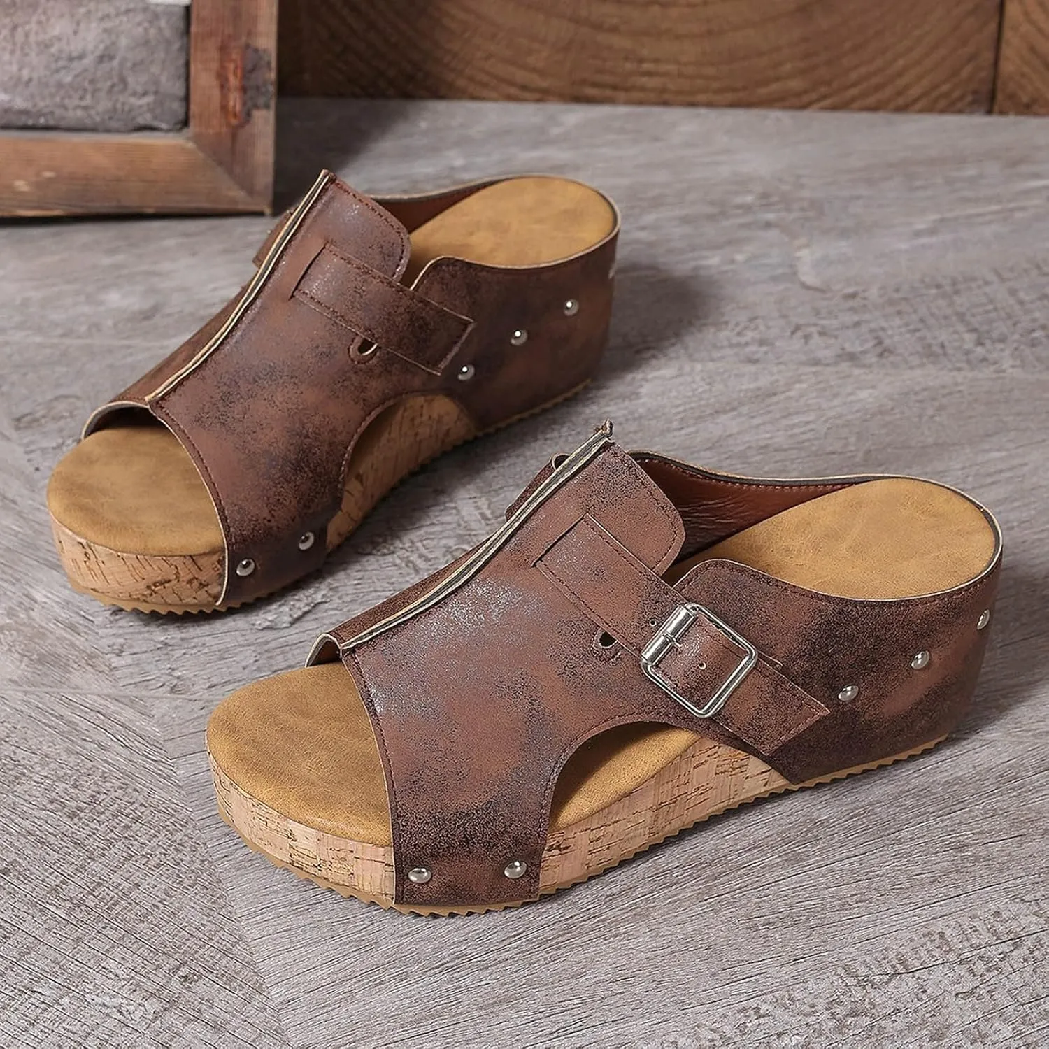 Women's Wedge Sandals Platform Slides 2025 New Platform Orthopedic Comfortable Walking Open Toe Slip On Espadrilles Mules Leather Sandals