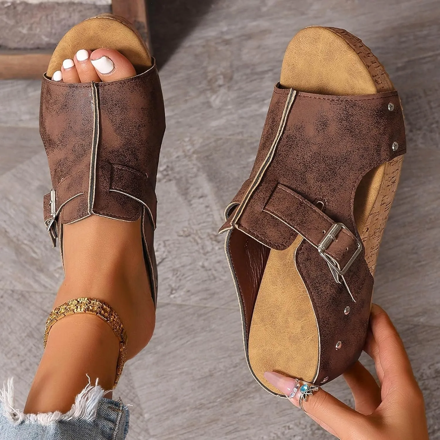 Women's Wedge Sandals Platform Slides 2025 New Platform Orthopedic Comfortable Walking Open Toe Slip On Espadrilles Mules Leather Sandals