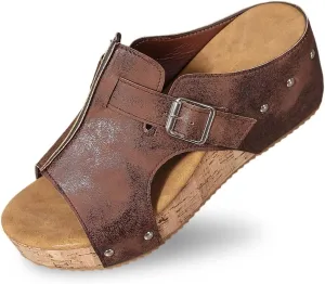 Women's Wedge Sandals Platform Slides 2025 New Platform Orthopedic Comfortable Walking Open Toe Slip On Espadrilles Mules Leather Sandals