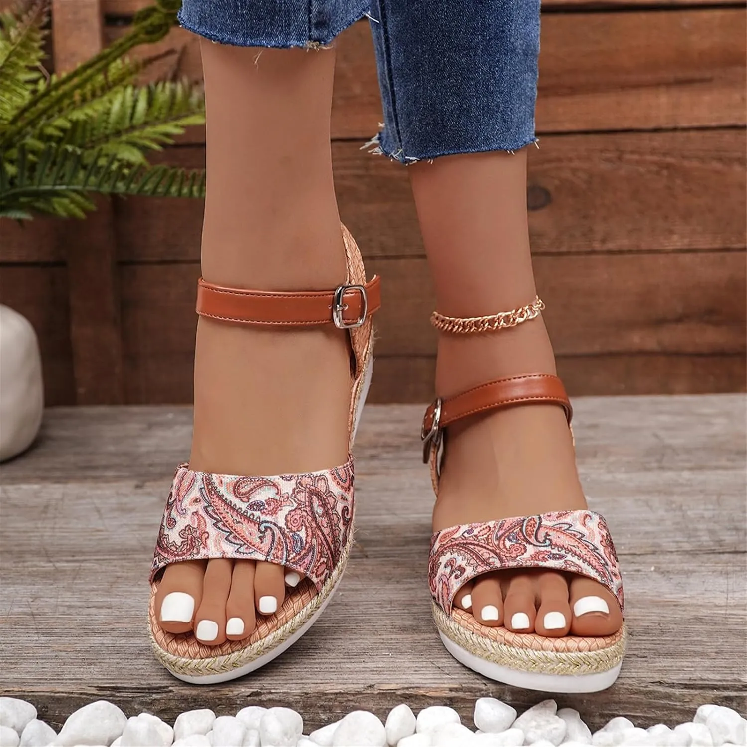 Women's Wedge Sandals Summer Open Toe Ankle Strap Heels Sandals Platform Comfortable Orthopedic Sandals
